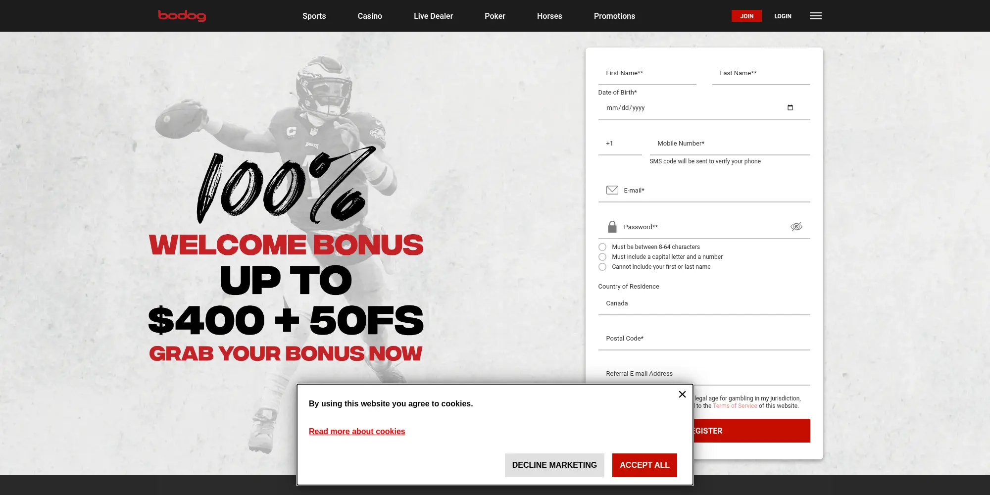 Bodog website screenshot